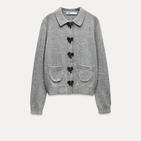 ZARA BOW-SHAPED BUTTON KNIT CARDIGAN - Picture 1 of 7